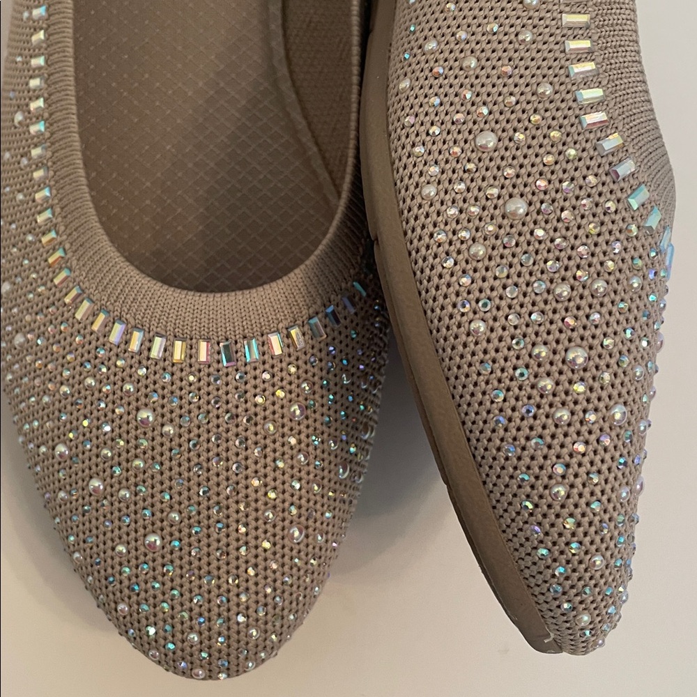 Skechers Cleo 2.0 Shoes Mesmerizing Nights Taupe Comfort Ballet Flats Shoes - Picture 2 of 13